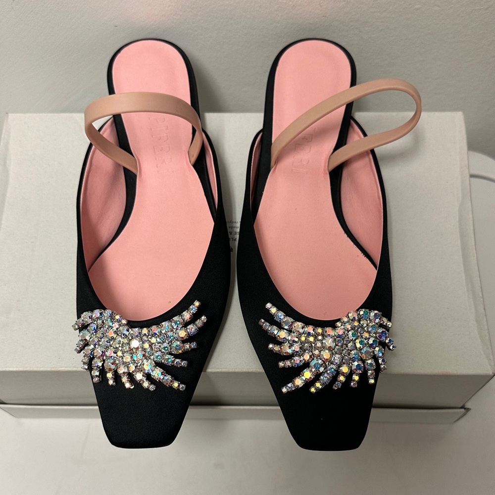 Piferi Drizella Crystal Embellished Slingback Flat,Satin Square Toe Rhinestone - Picture 10 of 16
